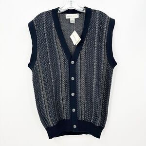 Robert Stock Mens Knit Sweater Vest L Preppy Retro Grandpacore Eclectic Grandpa
